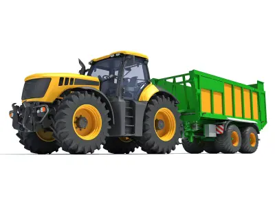 Farm Tractor with Trailer 3D model