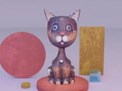 The cat ethnic statuette 03 high-poly 3D model