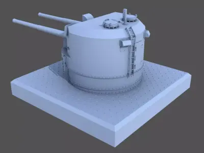 QF 5-25-inch Mk I DP Turret - 1-72 scale 3D print model