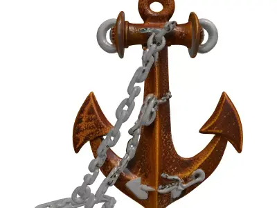 Rusted Ship Anchor with Broken Chain 3D model