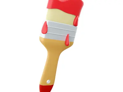 Wall paint brush cartoon icon 3D model