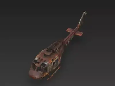 Decayed Rusted Huey Wreckage 3D Model Low-poly 3D model