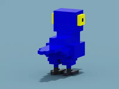 Voxel Blue Parrot Low-poly 3D model
