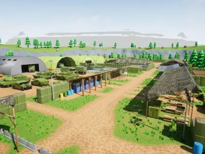 Military Base Stylized Environment Low-poly 3D model