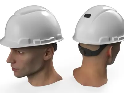 Protective Construction Helmet on Male Head White 3D model