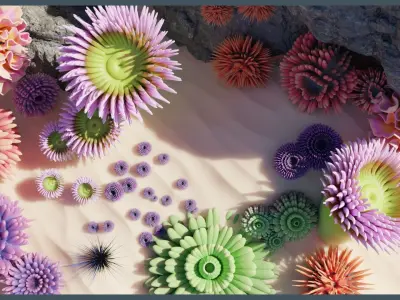 Lowpoly Anemones Pack Low-poly 3D model