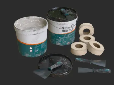 Top Coat Bucket and Tools Low-poly 3D model