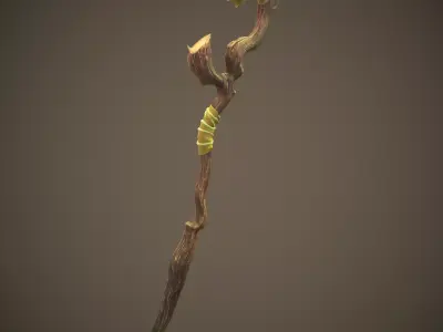 Stylized staff Elf weapon Low-poly 3D model