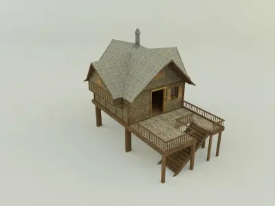 Model Houses 2 wooden house with stairs 3D model