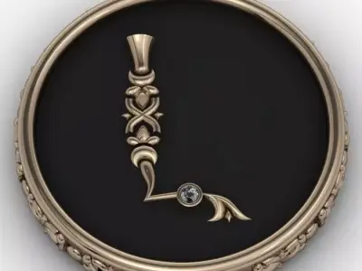 Brooche with armenian letter L 3D print model