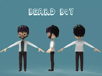 low poly cartoon beard boy Free low-poly 3D model