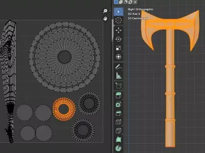 Melee Pack 4 Piece Battle Rusty Axe Set Low poly game ready Low-poly 3D model