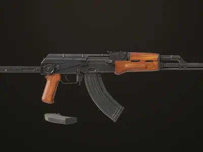 Light Machine Gun 10 Wood All PBR Unity UE Textures Low-poly 3D model