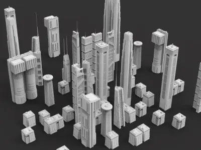Sci-Fi building dressing kitbash PACK - 2 Low-poly 3D model