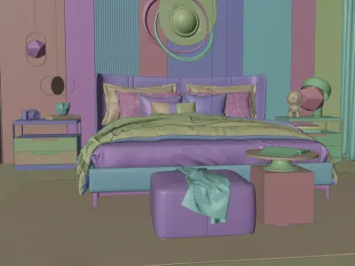 Bedroom Interior Scene Architectural Visualization Free low-poly 3D model