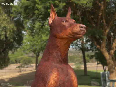 Doberman Dog Brown Sits 3D model