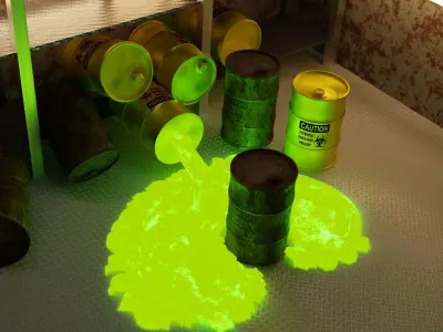 Rusty barrel labeled biohazard highpoly and lowpoly Low-poly 3D model