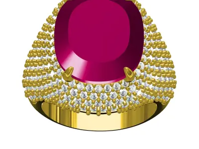 Antique Ruby Cushion Stone Cocktail Ring 3D print model