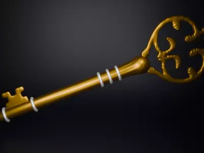 Golden Ornate Fantasy Key Game Ready  Low-poly 3D model