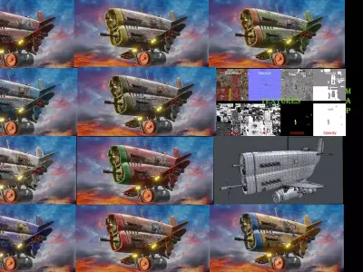Set of stylized realistic airplanes Low-poly 3D model