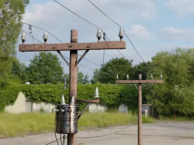 Realistic Wooden Electric Utility Pole with Transformer 3D model