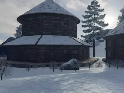 Snowy Mountain Village 3D model buy