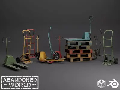 Pallet Jack and Warehouse Equipment Low-poly 3D model