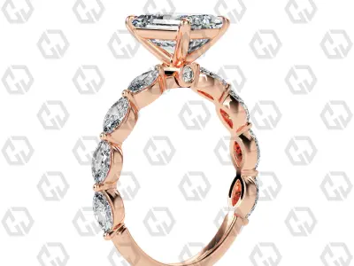 Ring 173 Emerald Shape marquise on shanks with Gems 3D print model
