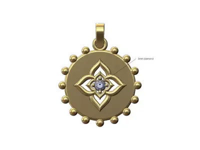 Diamond floral star beaded coin pendant charm 3D print model