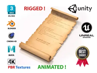 parchment scroll Old Low-poly 3D model