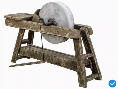 Medieval Stone Grinding Station PBR Low-poly 3D model