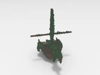 Voxel - Type2 Mossy Damaged Ship - Low-poly 3D Model Low-poly 3D model