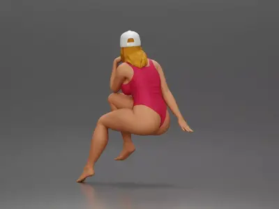 Woman in Swimsuit and Cap Sitting Thoughtfully in Relaxed Pose 3D print model