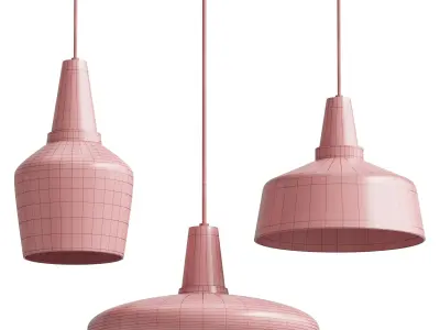 Antique Glass Coated Wood Pendant Lights 3D model