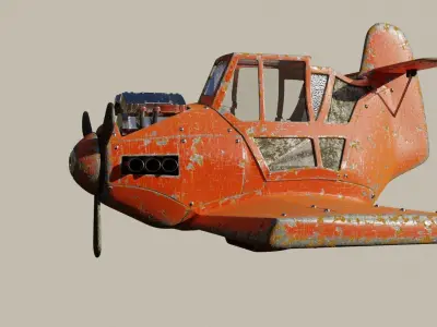 Plane orange airplane with propeller 3D model