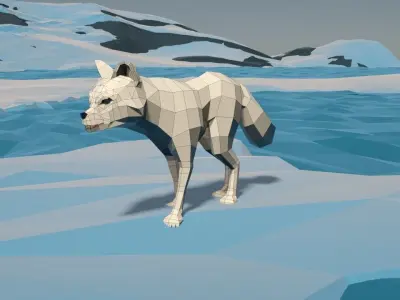 Snow fox stylized lowpoly Low-poly 3D model