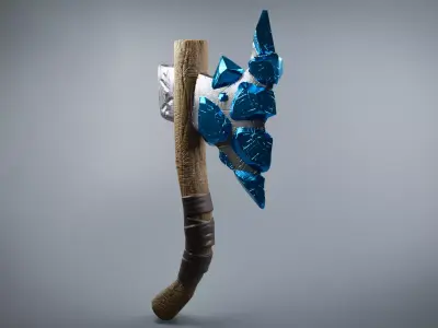 Stylized Axe Weapon with magic crystals PBR low-poly game ready Low-poly 3D model