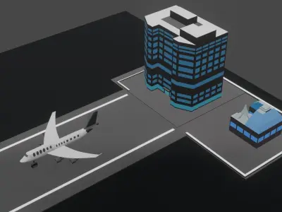 Airport environment with an aircraft Low-poly 3D model