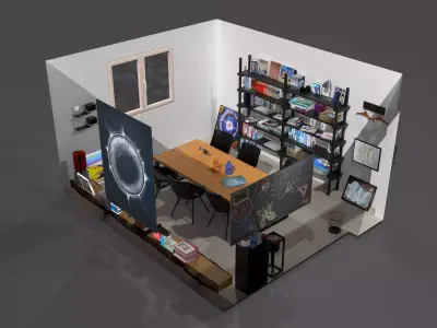 Recreational Art Room with Furniture and Library 3D model