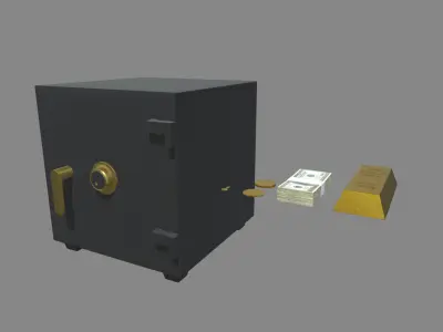 Safe Box With Gold and Money Low-poly 3D model