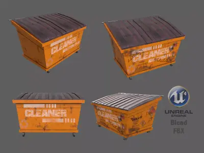Dumpster orange trash can Low-poly 3D model