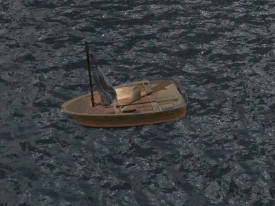 Fishing Boat with Oars - Wooden Skiff - Game Ready  3D model