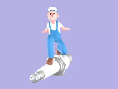 Stylized 3D Mechanic Character - Cartoon Spark Plug Action 3D model