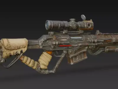Rugged Post Apocalyptic Rifle 3D Model Low-poly 3D model