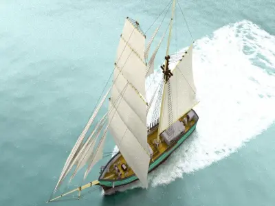 Brigantine sailing ship in ocean 3D model