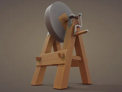 Medieval Grindstone Low-poly 3D model get