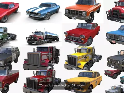 70s traffic cars collection 3D Model Pack