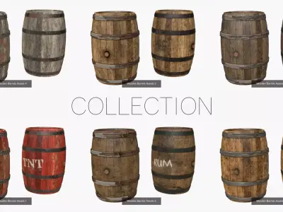 Wooden Barrel Assets Collection 3D Model Pack