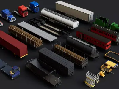 Cargo Port Container Collection Pack Low-poly 3D model
