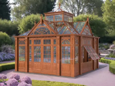  Victorian Style Greenhouse with Furniture and Flowers 